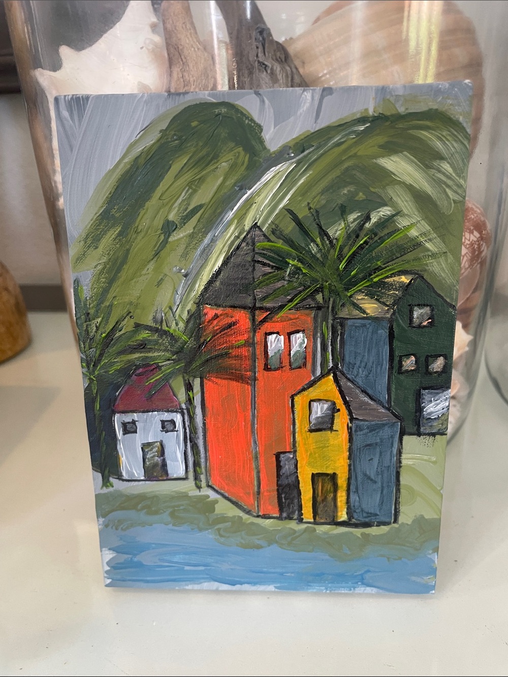 Original Hand-Painted Coastal Village Canvas Art - Acrylic